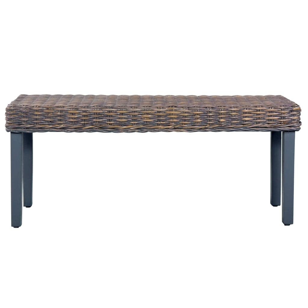 Banco de ratán Kubu, 110 cm, con patas de madera maciza de caoba, banco de pasillo en gris natural, estable y fácil de limpiar, carga máxima de 110 kg por asiento