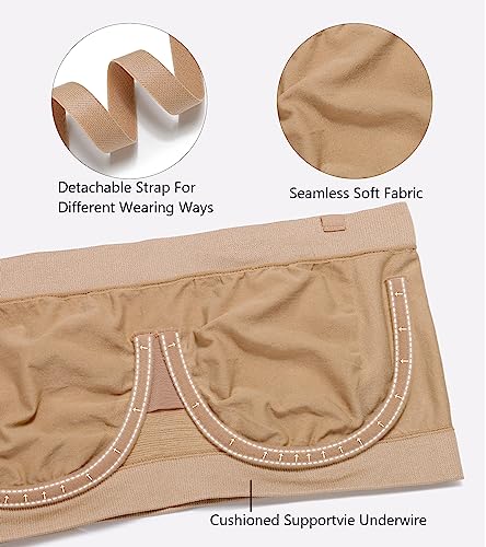 Image of HACI Women's Non Padded Strapless Bra Underwire Bandeau Seamless Multiway Supportive Tube Top