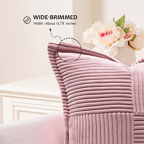 Topfinel 2 Packs Dusty Pink Decorative Throw Pillows Covers 18X18 Inch For Living Room Couch Bed Sofa,Soft Striped Corduroy Square Cushion Case 45X45Cm,Rustic Boho Western Splicing Summer Home Decor #TOP1