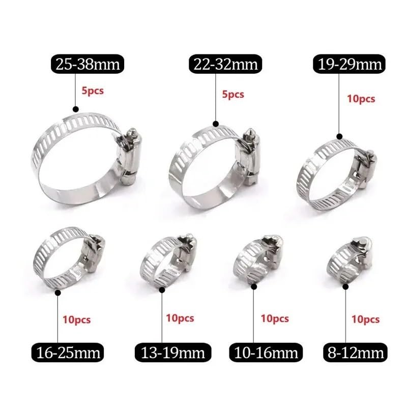 1Set Worm Gear Hose Clamp 8-38mm Stainless Steel Adjustable Clips for Various Pipes Automotive Mechan
