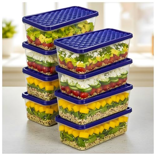 Eightiz Tight Plastic Food Fridge Storage Containers Set for Kitchen | Pantry Organizers Accessories Items,Storage Boxes Dishwasher,Freezer Safe Durable, and Space-Saving (1200 ML, Pack of 8)