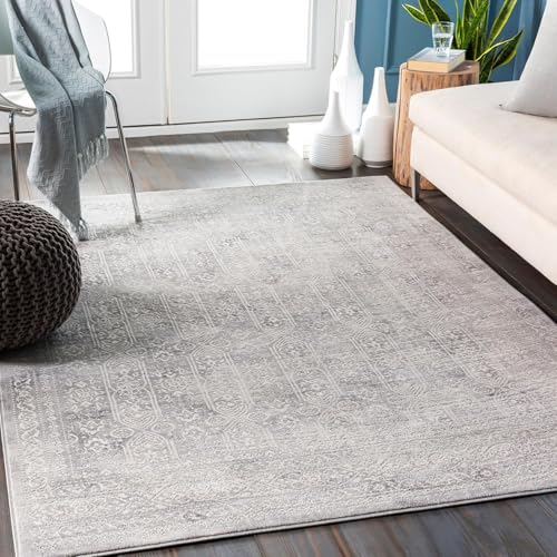 Livabliss Marrakech Vintage groß - Orientalischer Wohnzimmer 160x215 cm, Esszimmer, Schlafzimmer - Boho Kurzflor e für einfache Pflege - Holzkohle, Weiß und Grau