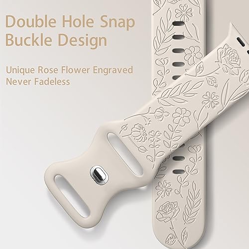 Mastten Floral Engraved Strap Compatible with Apple Watch Straps 40mm 41mm 42mm 38mm Women - Image 2