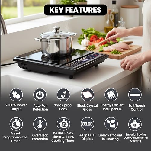 Image of McCoy Rapido Induction Stove, 1400 watt, Auto Cook Function, Smart Controls, 1 year warranty Black