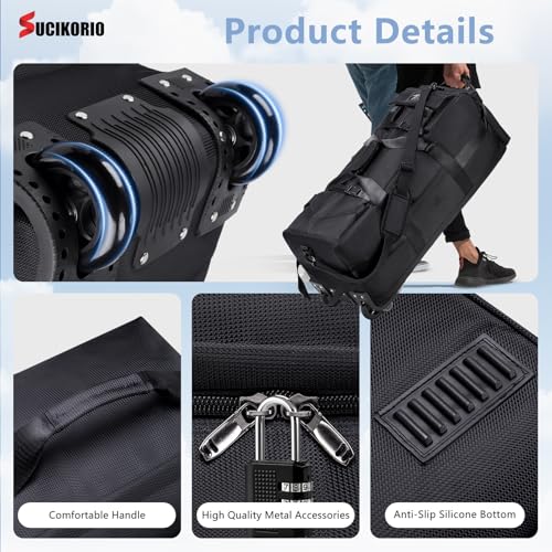 Travel Duffle Bag with Wheels 3 in 1 Travel Backpack Wheels Waterproof Oxford Carry On Hand Luggage Backpack with Combination Padlock Weekend Gym Bags for Women Men Travelling Grey4