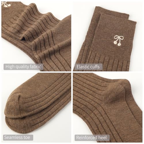 Image of Women's Cute Crew Socks, Casual Athletic Cotton Bowknot Cherry Calf Novelty Socks for Women