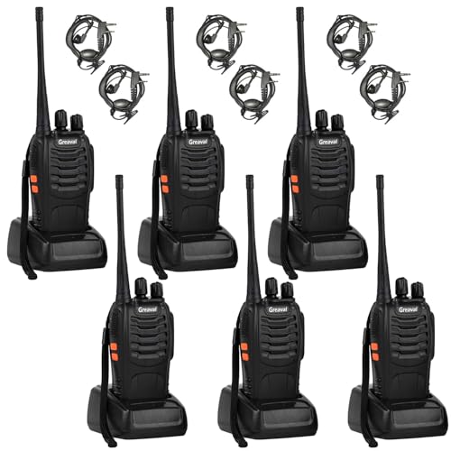 Greaval Long Range Walkie Talkies Rechargeable Two-Way Radios with Earpiece, Walkie Talkies for Adults 16-Channel UHF 400-470MHz (Pack of 6)