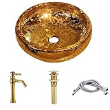 Gold Vessel Sink Bowl With Brushed Gold Faucet and Drain Combo for Bathroom