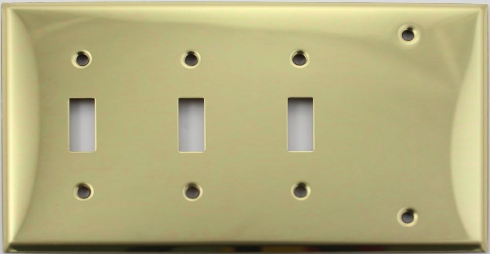 Stamped Polished Brass 4 Four Gang Wall Plate - 3 Toggle 1 Blank