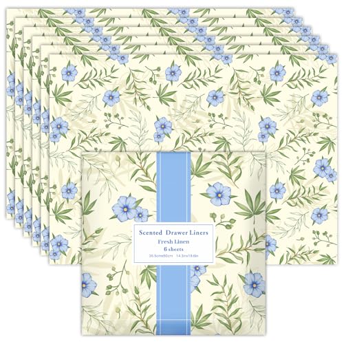 SCENTORINI Fresh Linen Drawer Liners Shelf Liners, 14.3 x 19.6 Inch 6 Sheets, Scented Drawer Liners for Dresser Bedroom Home Shelf Closet
