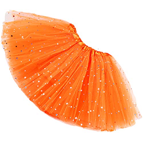 Ugitopi Saia de tutu de tule Sparkle elástica de 4 camadas para mulher, laranja, Tamanho único