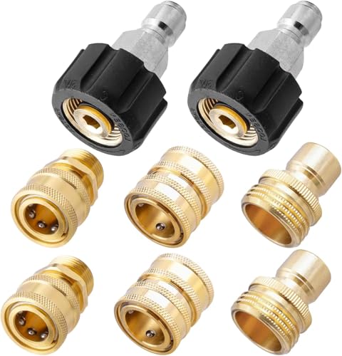 Gasea 8 Pcs Adaptadores para Lavadora a Presión, Adaptadores de Lavadora a Presión, Kit de Accesorios de Manguera de Desconexión Rápida, M22 a 3/8'' Kit de Adaptador de Arandela, 5000 PSI