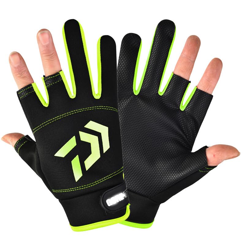 Guantes de pesca para hombres y mujeres, antideslizantes, para pantalla táctil, kayak, bicicleta, remo, conducción, canoa, remo (negro verde fluorescente)