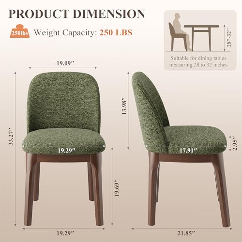 Image of MALOL Upholstered Dining Chairs with Thickened Solid Wood Legs, Mid Century Modern Kitchen & Dining Room Chairs Set of 2, Comfortable Side Chairs for Dining Room, Kitchen, Green
