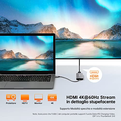 Hub USB-C 6-in-1,Adattatore Multiporta con HDMI 4K@60Hz, 2×USB-A 3.2, USB-C 10Gbps, PD 100W, Jack 3.5mm - per MacBook Pro/PC USB-C, Docking Station Compatibile con MacBook Pro - Hub USB - Immagine 4
