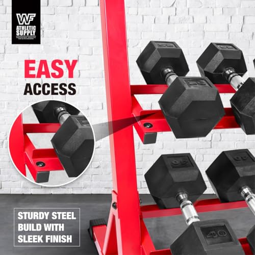 WF Athletic Supply Heavy-Duty Dumbbell Rack Stand, Weight Rack for Home Gym, Weight Holder, Available Sizes for Storage 5-50LB 3-Tier Blue, RACK ONLY