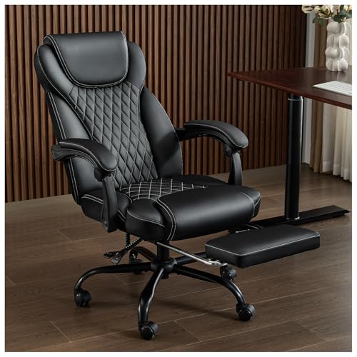 Amseatec Office Chair, Big and Tall Office Chair with Foot Rest Ergonomic Office Chair Home Office Desk Chairs Reclining High Back Leather Chair with Lumbar Support(Black) image 6