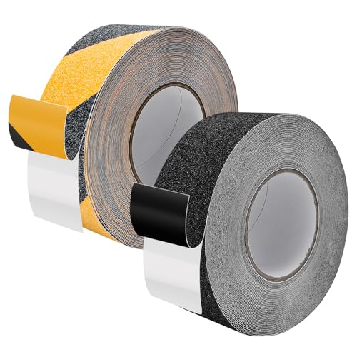 2PC black/yellow mixed anti-slip tape, with a width of 2 inches×60 inches is a heavy-duty anti-slip tape. It can be used in places such as outdoor stair steps, swimming pools and indoor stairs.