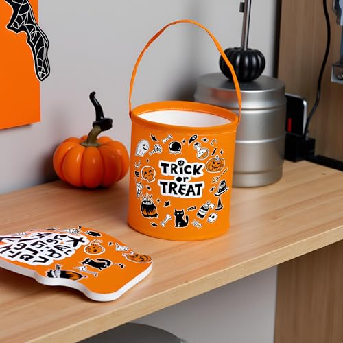 Image of Halloween Bucket for Trick or Treat Kids Halloween Pumpkin Bucket Halloween Candy Snack Baskets Pumpkin Halloween Party Decoration (Yellow Halloween)