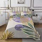 Erosebridal Mid Century Bedspread Set Queen Size Abstract Bohemian Aesthetic Quilt Set,Minimalist Modern Boho Bedspread Sets Vintage Geometric Circle Line Coverlet Set,Purple Gold