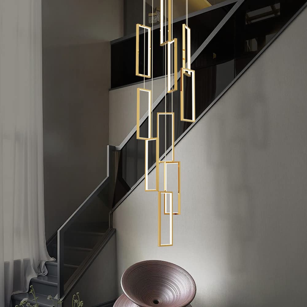 SXECAEPS Modern creative chandelier 10-Light Modern Foyer Stair Lobby Long Hanging Lamp Staircase For Stairs Living Dining Room Hallway Entrance Lighting