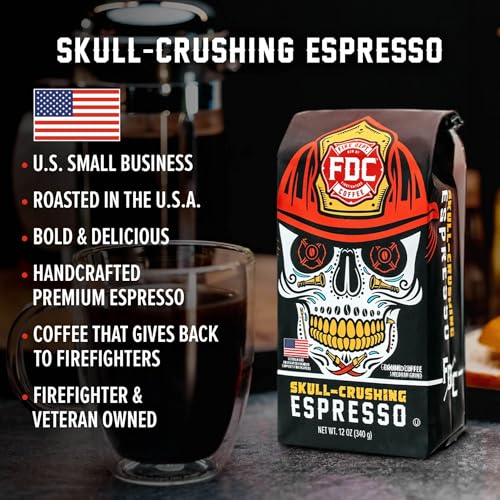 Image of Fire Department Coffee Skull-Crushing Espresso Dark Roast Ground Coffee - 12 oz (2 Pack) - Gives Back to Firefighters - Roasted in the USA - Veteran Owned