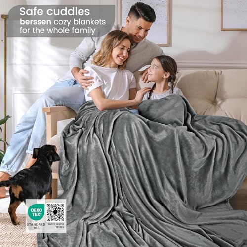 berssen 200x230cm Kuscheldecke Flauschig, Weiche Antistatik Fleecedecke, Dicke Sofadecke, Erweitert Kuscheldecke Flauschig, Maschinenwaschbar, ohne Geruch, Dunkelgrau