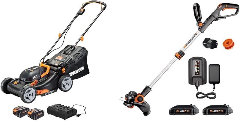 Worx WG743 40V Power Share 4.0Ah 17" Cordless Lawn Mower (Batteries & Charger Included) & WG163 GT 3.0 20V PowerShare 12" Cordless String Trimmer & Edger (Battery & Charger Included)