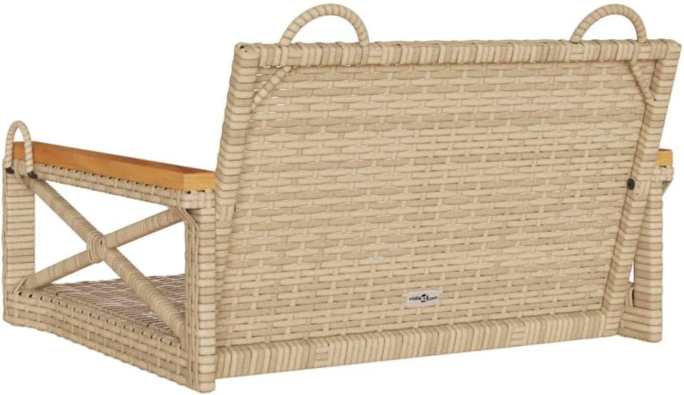 vidaXL Beige Poly Rattan Swing Bench Hanging Hammock Chair - Outdoor Garden Seat, Patio Lounge - 24.8"x24.4"x14.6"