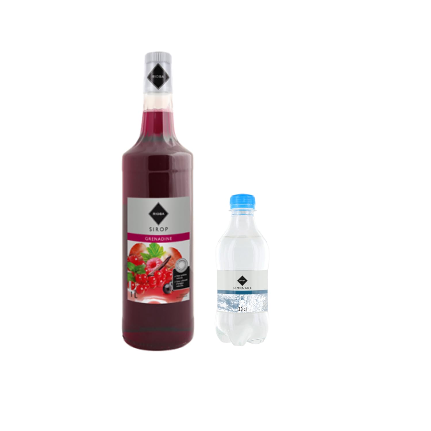 Lot Sciroppi Rioba & Limonata:Sciroppi Rioba Granatina 1L - Limonata Rioba (12x33cl)
