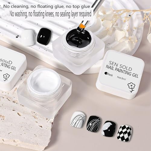 Gel de uñas blanco y negro 2 frascos con pincel miniatura 4
