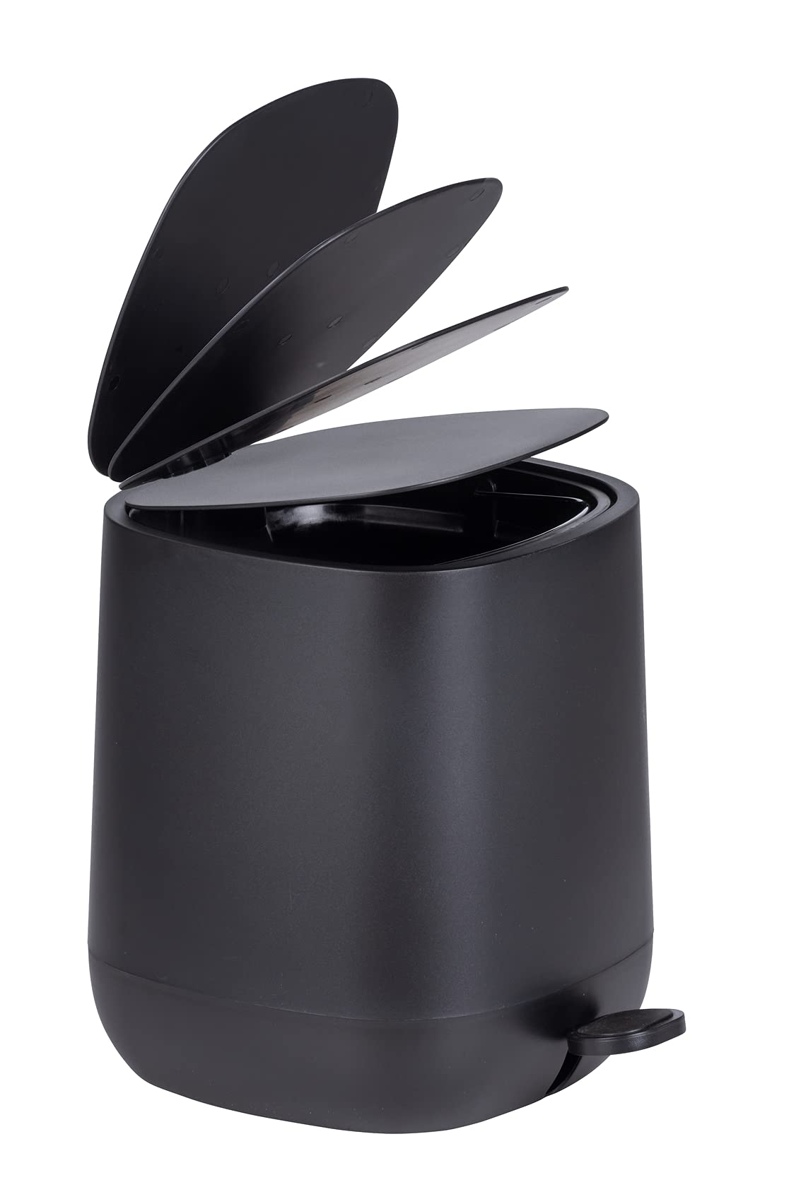 WENKO Treteimer Davos, 5 Liter, puristischer Kosmetikeimer mit Easy-Close Absenkautomatik, 23,5 x 26 x 27,5 cm, Schwarz matt & WC-Garnitur Badi Schwarz, hochwertige Keramik mit Matter Oberfläche