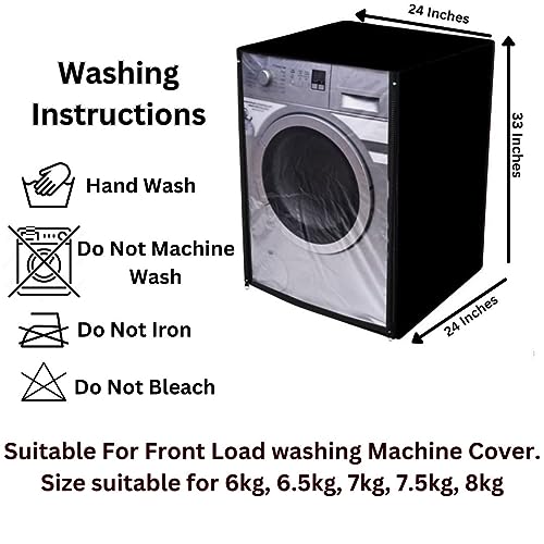 Image of Waterproof & Dustproof Front Loading Washing Machine Front Clear Cover Suitable for Normal IFB 6.5kg, 7 Kg, 7.5Kg & 8kG / 61X61X84cm Washing Machines (Grey) (5, Black)
