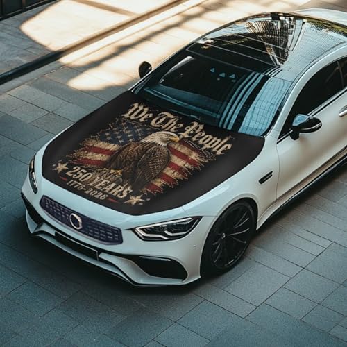 Image of Vintage Patriotic Print Car Hood Cover Elastic Washable Dustproof Engine Cover Decoration, Automotive Hood Covers Suitable for SUV Van Pickup