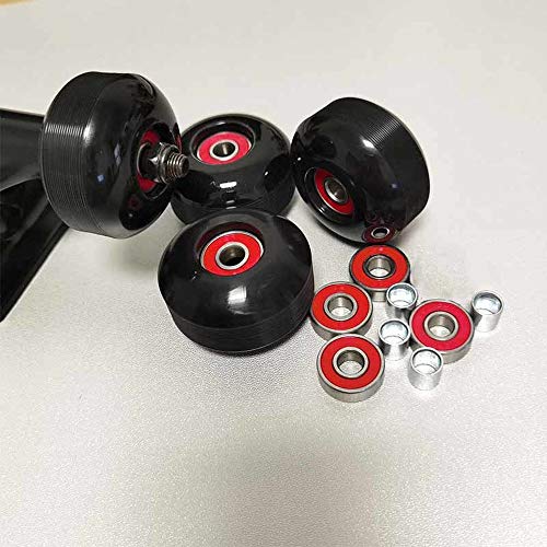 Fortoo Black 16pcs Skateboard Parts Kit- 4pcs 99A Street Wheels 8pcs 608RS ABEC-9 High Speed Bearings 4pcs Spacers
