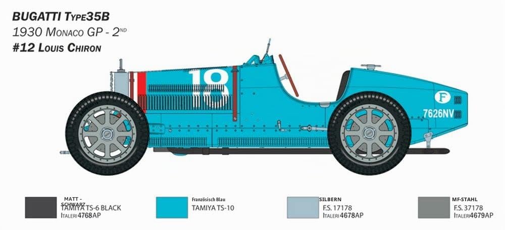Italeri 4710S 1:12 Bugatti Type 35B - Modellbau, Bausatz, Standmodellbau, Basteln, Hobby, Kleben, Plastikbausatz, detailgetreu, Unlackiert