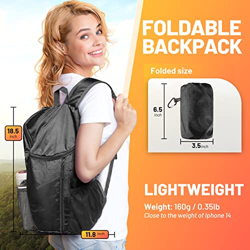 Wrtee Hiking Daypack,Water Proof Lightweight Packable Backpack For Travel Camping Outdoor Portable - Black #TOP1