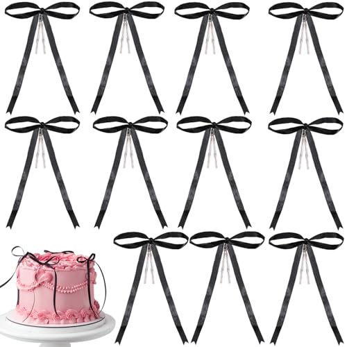 Decoración para Tartas con Lazo 30 Piezas Arco Negro Decoración para Tartas de Cumpleaños Arco Negro Bodas San Valentín 13 × 18 cm