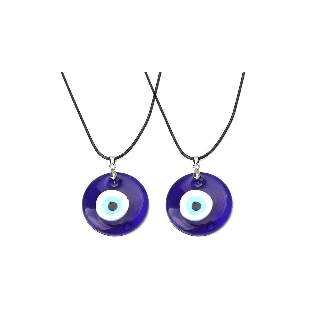 2Pcs Stetenment Blue Evil Eye Pendant Necklaces Tear Circle Evil Eye Choker Resin Turkish Eye Necklaces Leather Rope for Women Men Lucky Jewelry A round