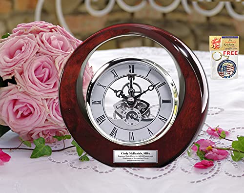 Executive Engraved Silver Gear Da Vinci Marquee Dark Cherry Personalized Desk Clock Employee Recognition Service Award Wedding Anniversary Desk Clock Retirement Coworker Boss Colleague #TOP1