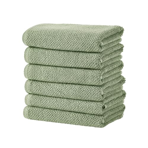 Great Bay Home Green Hand Towel Set  100% Cotton 6-Pack 26"x16", Absorbent & Quick-Drying, Soft & Durable