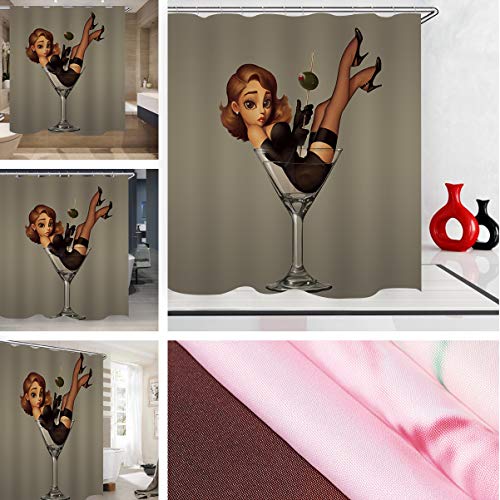 Sddser Sexy Shower Curtain Sexy Girl In Martini Glass Decorative Shower Curtains For Bathroom Washable Fabric With Hooks Ylhxsd290-72 #TOP5
