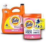 Bundle of Tide plus Downy Liquid Laundry Detergent Soap, April Fresh Scent, HE Compatible, 94 Loads, 132 fl oz + Tide Power PODs Laundry Detergent with Downy Soft Boosters, April Fresh Scent, 18 Count