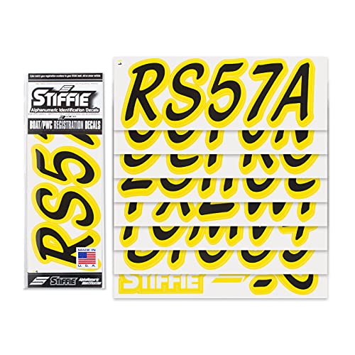 Image of Whipline Solid Black /Electric Yellow 3 inch Alpha-Numeric Registration Identification Numbers Stickers Decals for Boats & Personal Watercraft