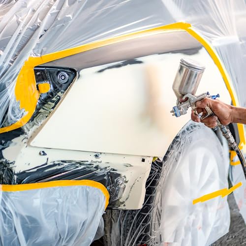 FIRLUNHI Abdeckfolie mit Klebeband, 3 rolls of 240CM x 8M,abdeckfolie maler,abdeckfolie auto lackieren,Selbstklebende folie,Für Wandanstriche, Schutz von Autolacken, Staubschutz für Möbel