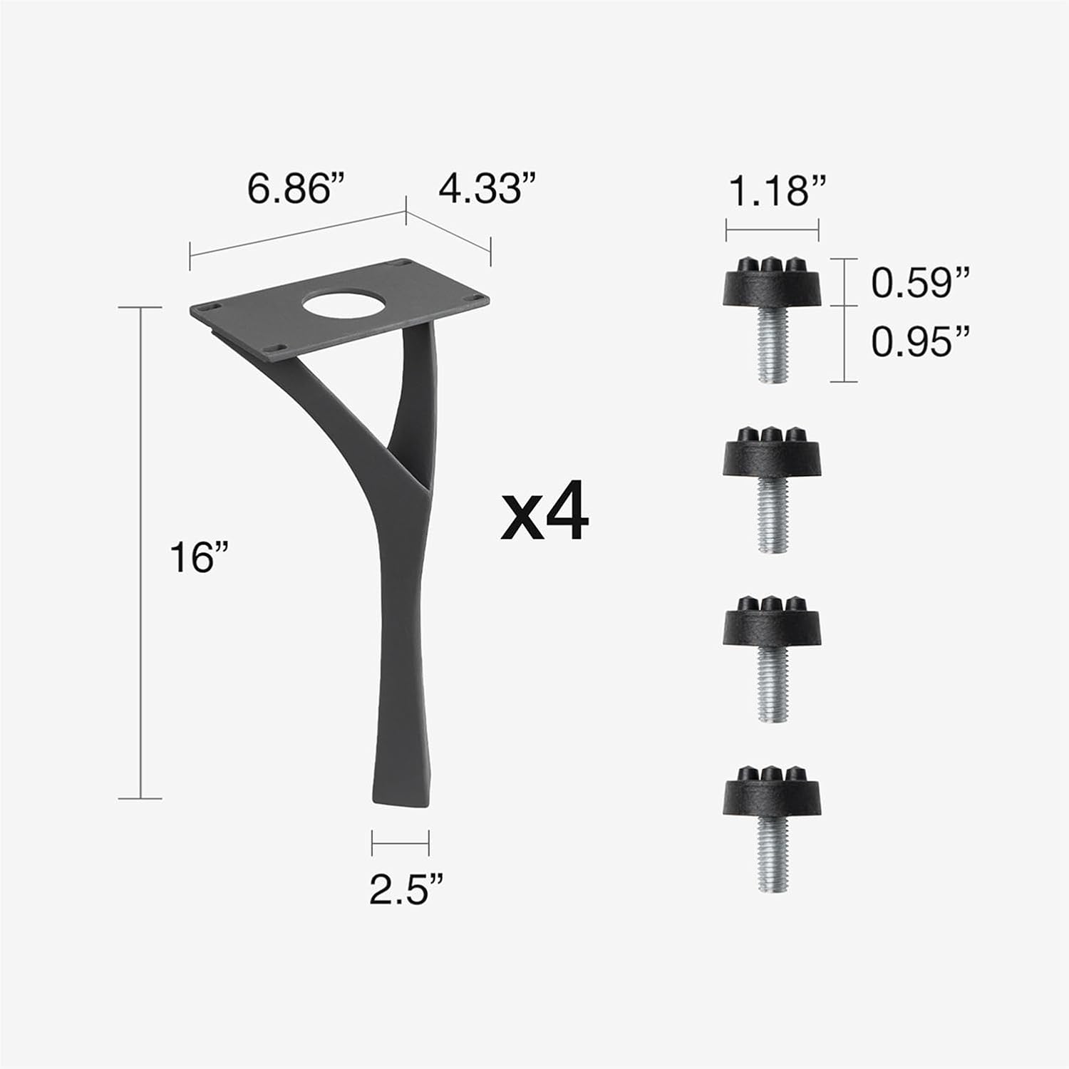 Flowyline 16" H 118 Faras Handcrafted Black Metal Table Legs and Bases for Bench | Steel Coffee Table Legs | Rust-Resistant, Adjustable Furniture Legs | DIY Mid-Century Modern Indoor/Outdoor