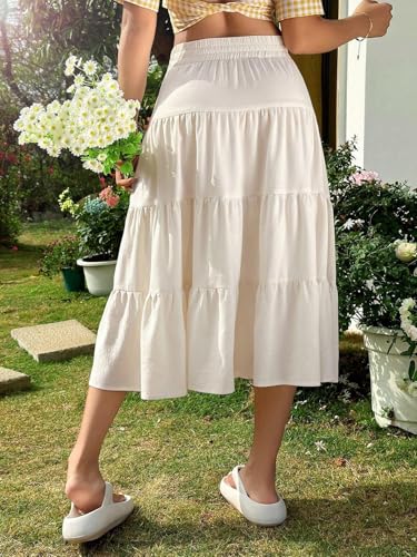 Solid Color Cake Ruffle Hem Loose Long Skirt 2025 Fashion Skirts for Women2