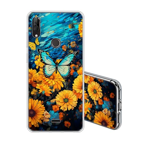 JEZSTHAI Custodia Compatibile con Wiko View 2 Plus Cover Trasparente in Silicone Sottile Antiurto Antigraffio Morbida TPU Bumper Protettiva Case,Bellissima Farfalla Design