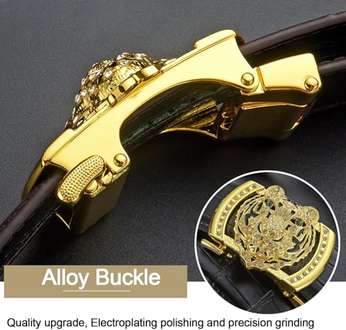 Men's Luxury Genuine Leather Belts Gold Tiger Head Buckle Adjustable Dress Belt4