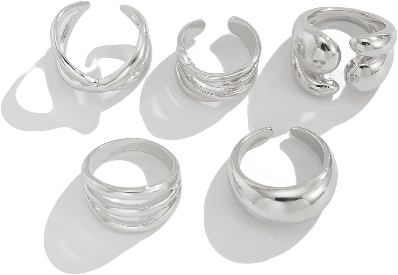 GIGB PBDK Chunky Gold Plate Stackable Finger Rings Set Trendy Big Statement Adjustable Knuckle Ring Charming Dome Thin Jewelry for Women Gold Silver - Image 4